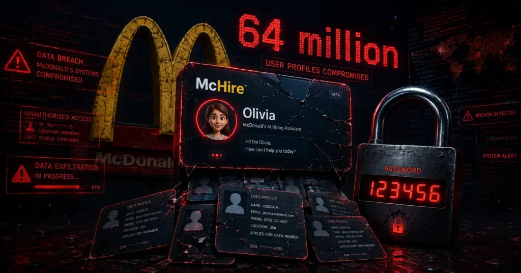 McDonald’s McHire AI chatbot data breach exposing 64 million job applicants through weak password 123456 and IDOR vulnerability