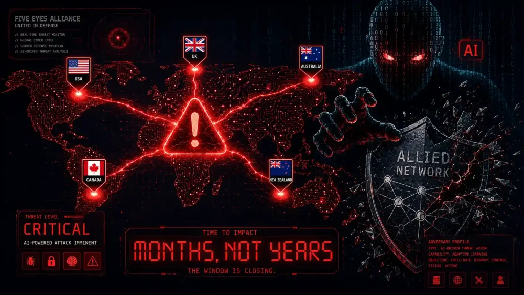Hero image illustrating the Five Eyes warning on agentic AI cyberattacks and the 'months not years' timeline