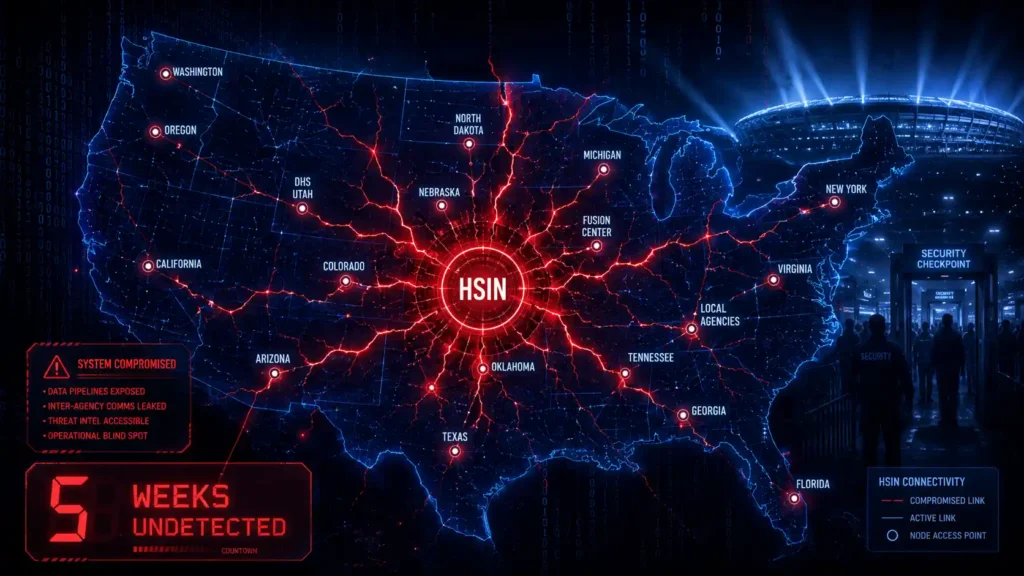 Hero image illustrating the DHS HSIN breach and its five-week undetected intrusion window.