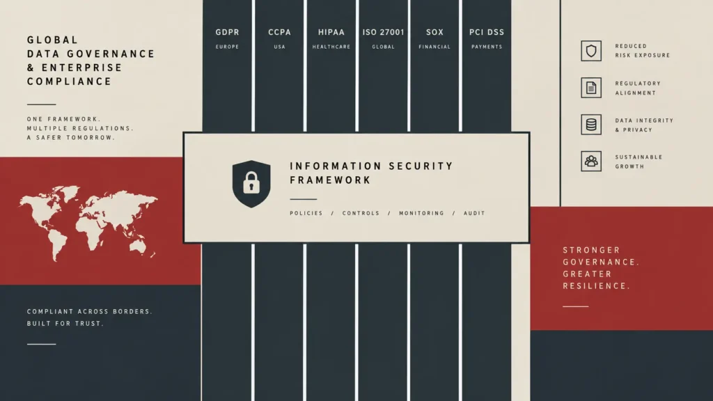 Flat modernist Swiss poster art utilizing sharp rectangular color blocks and minimalist lines to represent structural alignment, illustrating a cross-walk built to map iso 27001 ai controls.